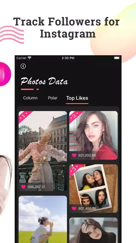 Скриншоты Top Likes Chart for Instagram