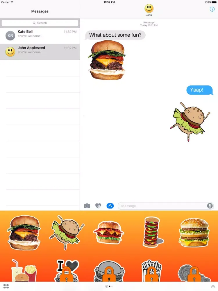 Burgers and Fast Food Stickers iPad 应用截图