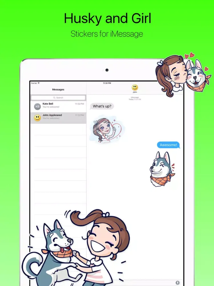 Capturas de tela do Cute Dog Husky and Girl Stickers iPad 