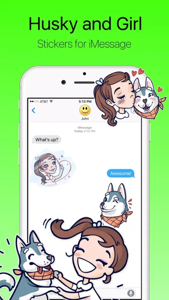 Capturas de tela do Cute Dog Husky and Girl Stickers