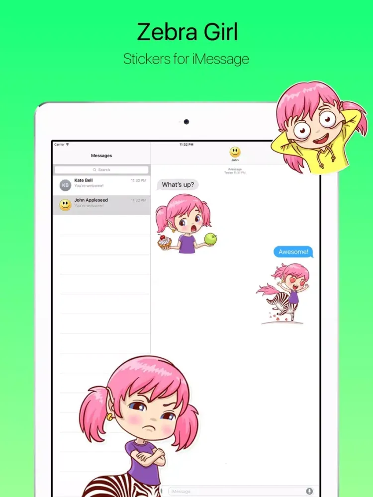 Tangkapan layar Cute Zebra Girl Stickers iPad 