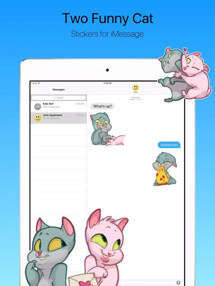 ภาพหน้าจอของ Two Funny Cats Stickers iPad 