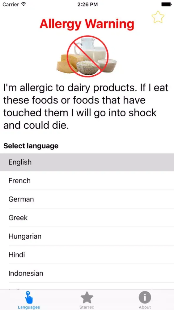 Dairy Allergy Translation Card स्क्रीनशॉट