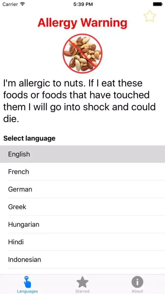 Nut Allergy Translation Travel Card Ekran Görüntüleri