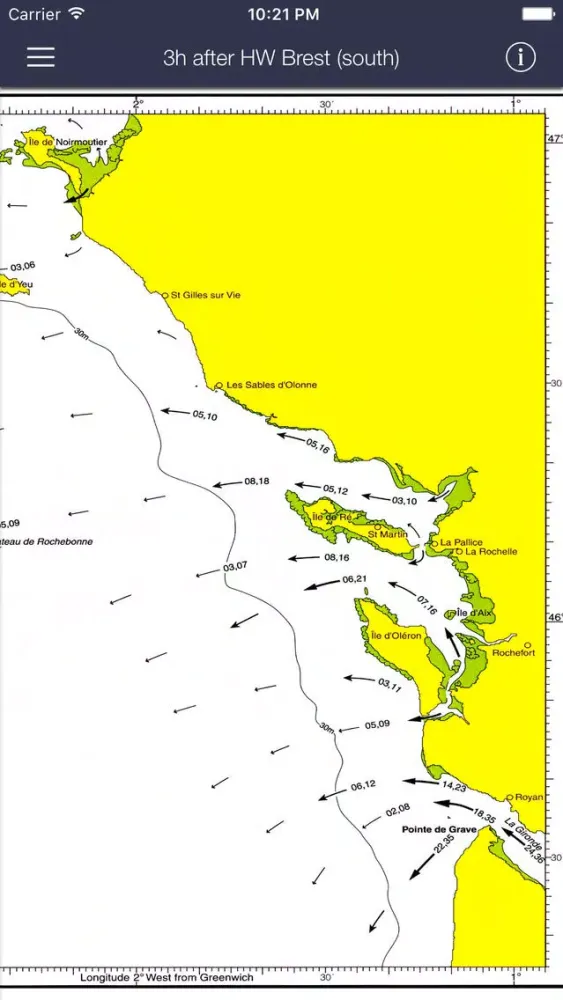 Ảnh chụp màn hình của Tidal Stream Atlas, France West Coast