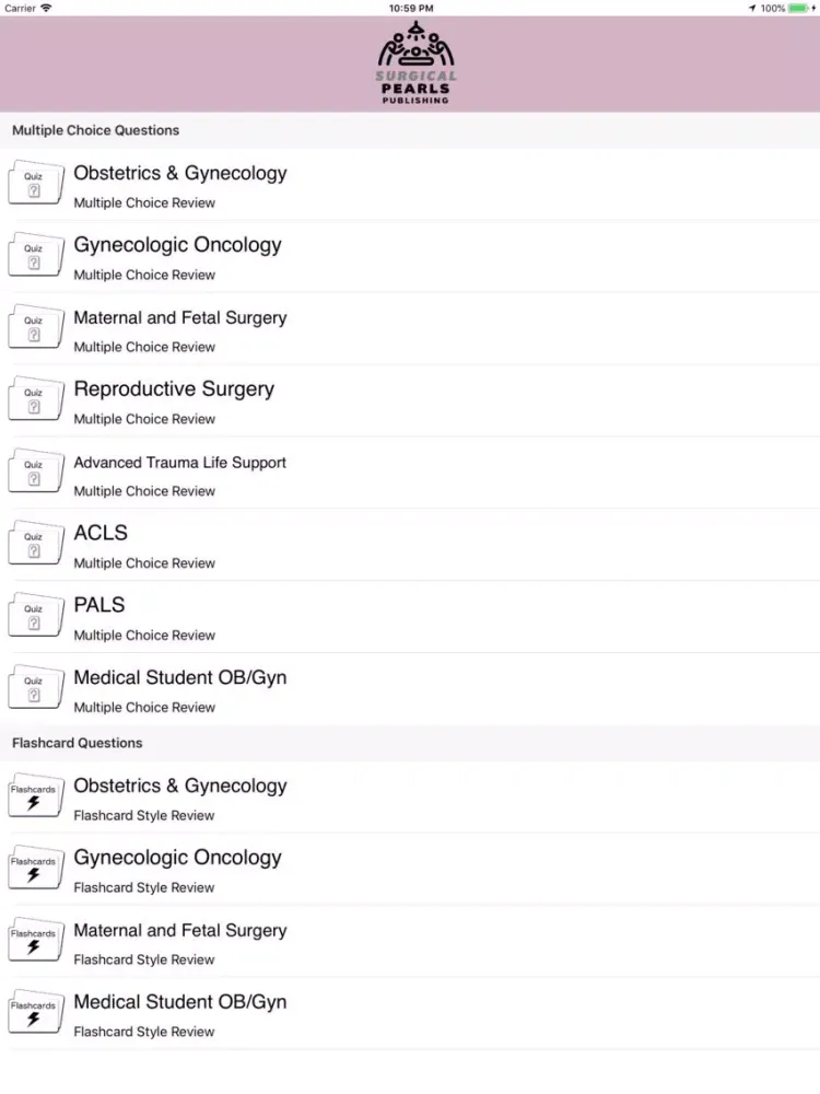 Capturas de tela do OB/GYN Board Review iPad 