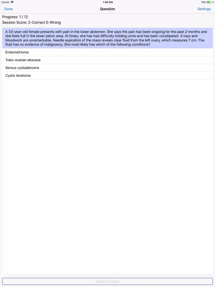Capturas de tela do OB/GYN Board Review iPad 