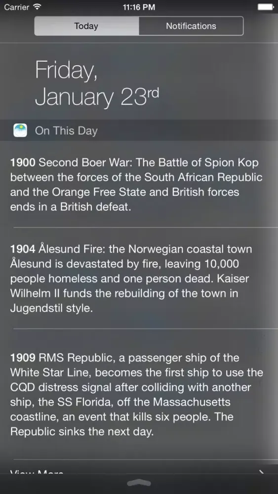 Tangkapan layar On This Day In History.