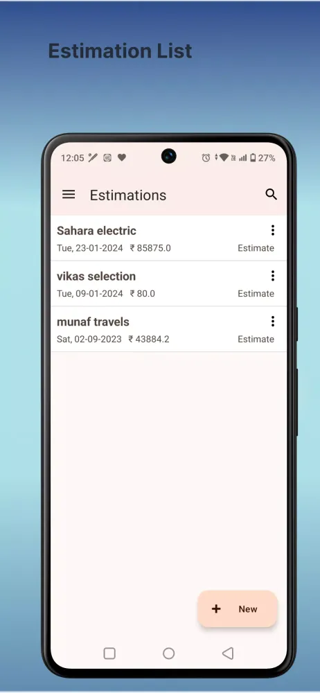 Capturas de tela do Business Estimates,Estimation