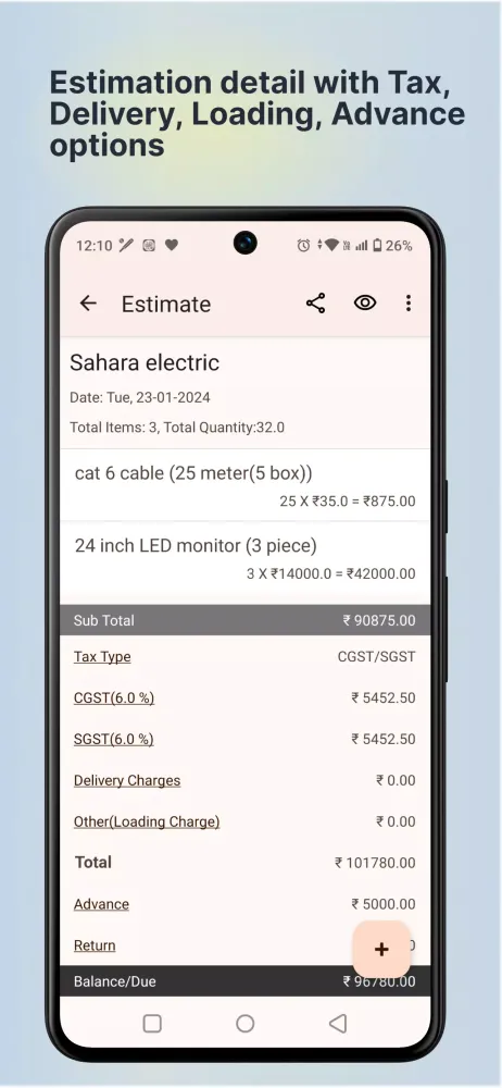 Capturas de tela do Business Estimates,Estimation