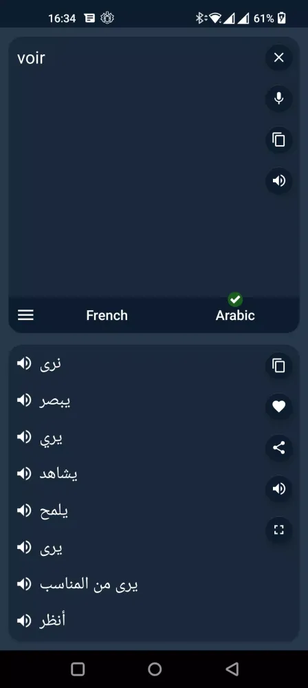 Tangkapan skrin French - Arabic Translator