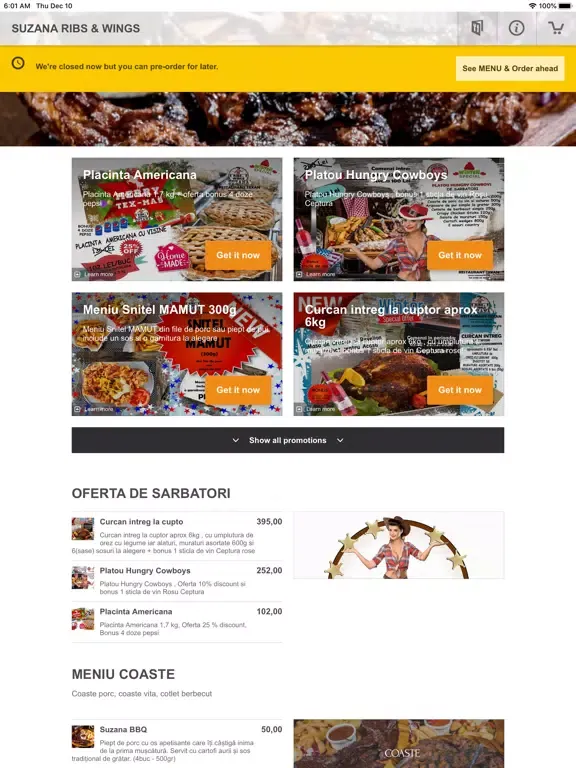 Suzana Ribs & Wings iPad  Screenshots