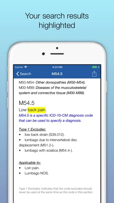 Captures d'écran de ICD 10 Medical Codes