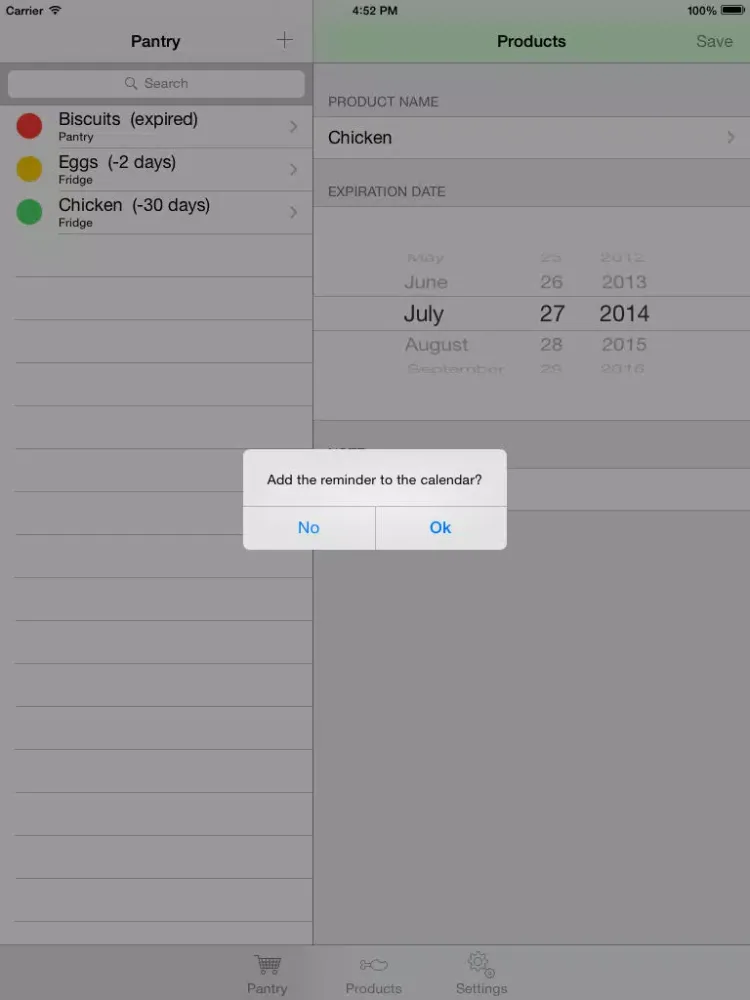 Tangkapan layar Food Saver iPad 