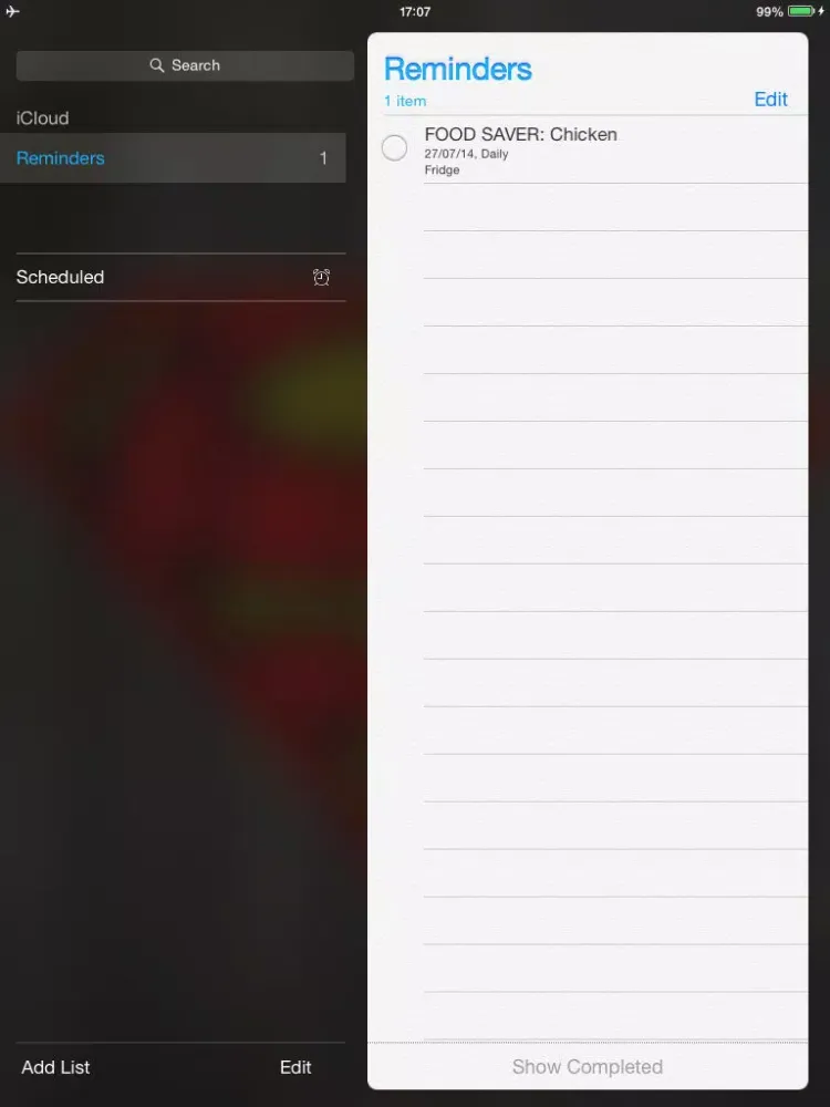 Tangkapan layar Food Saver iPad 
