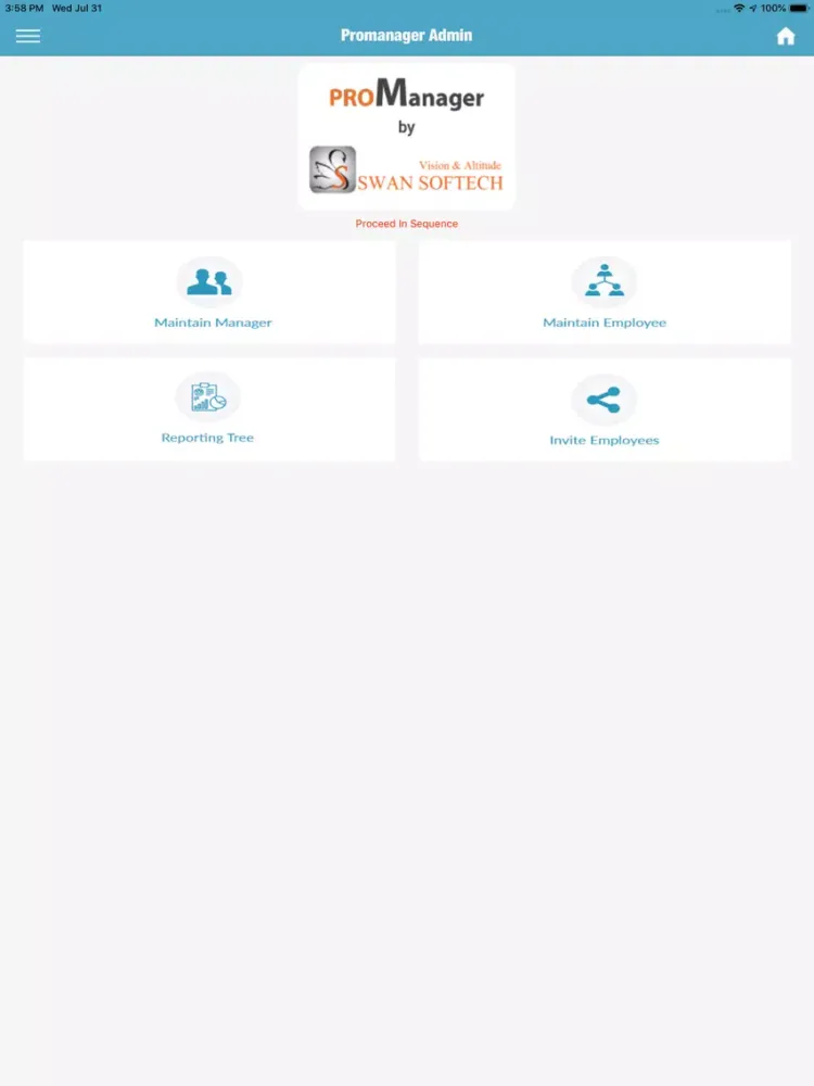 Tangkapan layar Promanager Admin iPad 