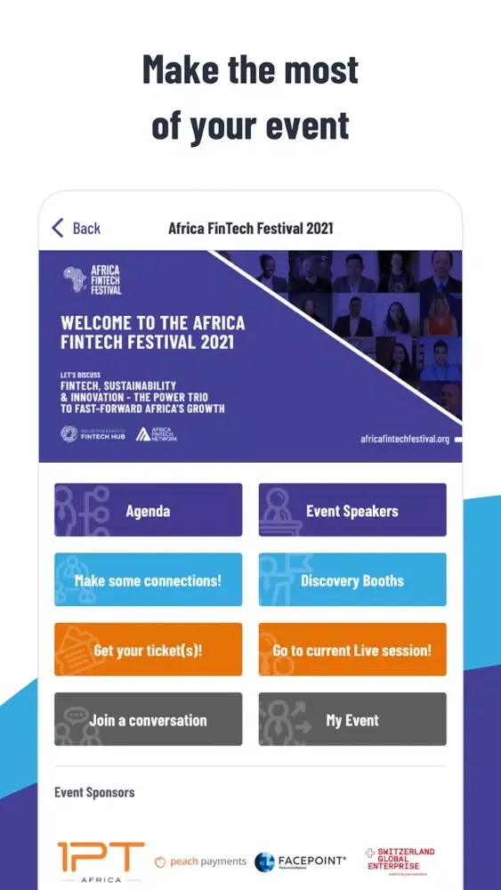 Capturas de tela do Africa FinTech Festival 2021