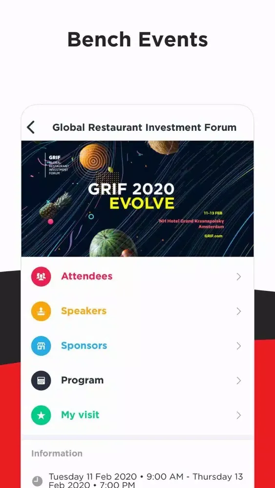 Screenshot di Bench Events 2020