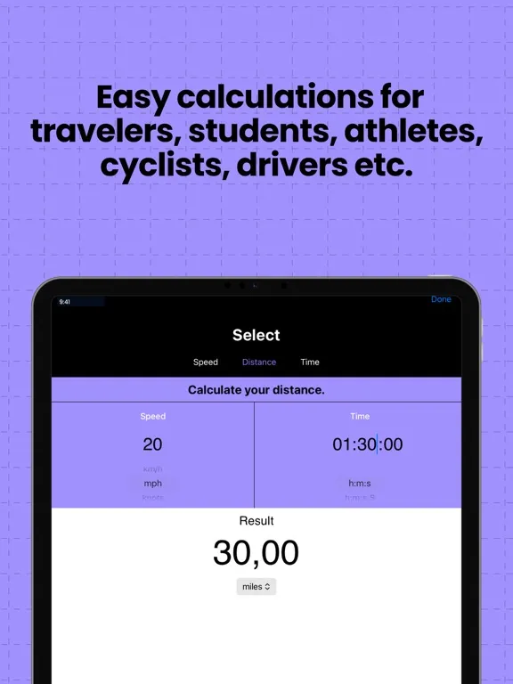 Calculator Speed Distance Time iPad  Screenshots