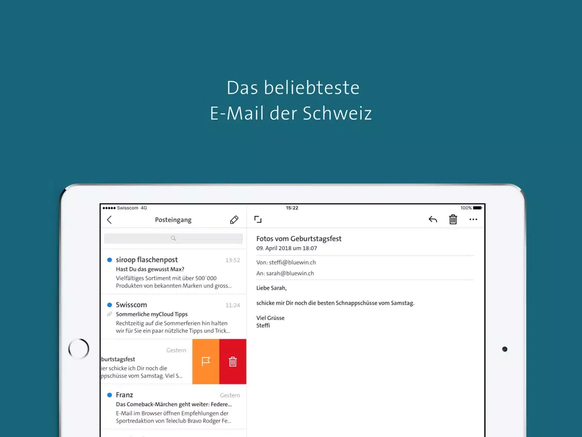 Capturas de tela do Bluewin E-Mail & News iPad 