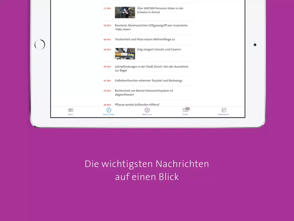 Capturas de tela do Bluewin E-Mail & News iPad 