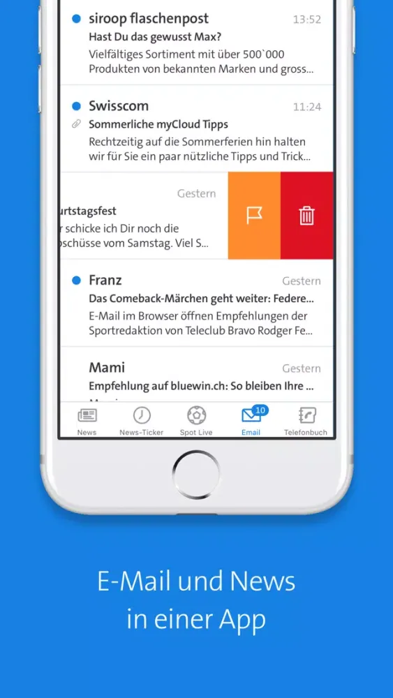 Capturas de tela do Bluewin E-Mail & News