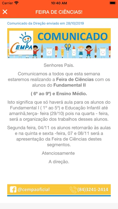 Capturas de tela do CEMPA