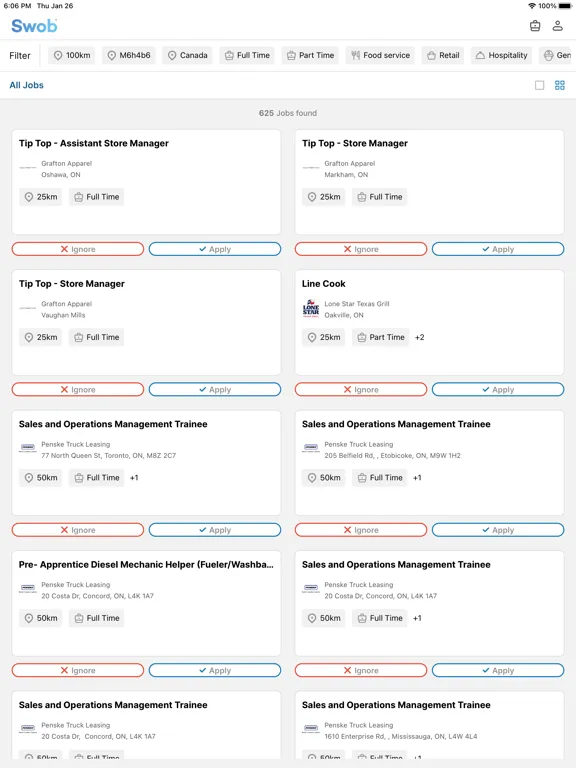 Swob - Job Search App iPad  Screenshots