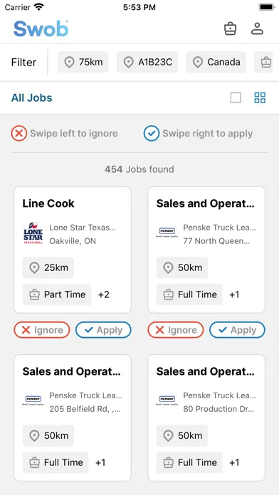 Swob - Job Search App Screenshots