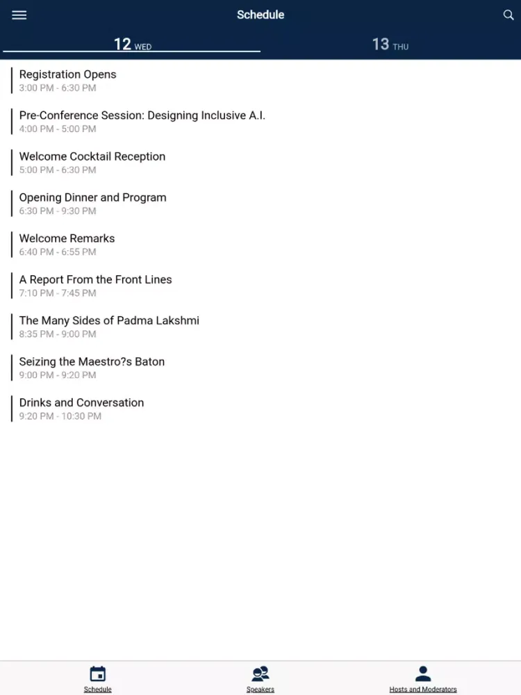 Capturas de tela do NYTLive Conferences iPad 