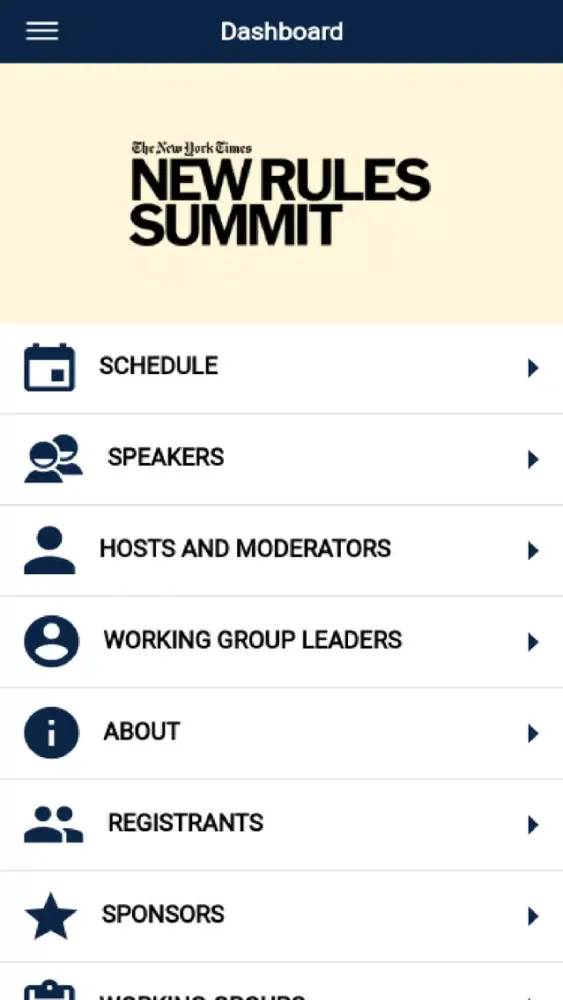 Capturas de tela do NYTLive Conferences