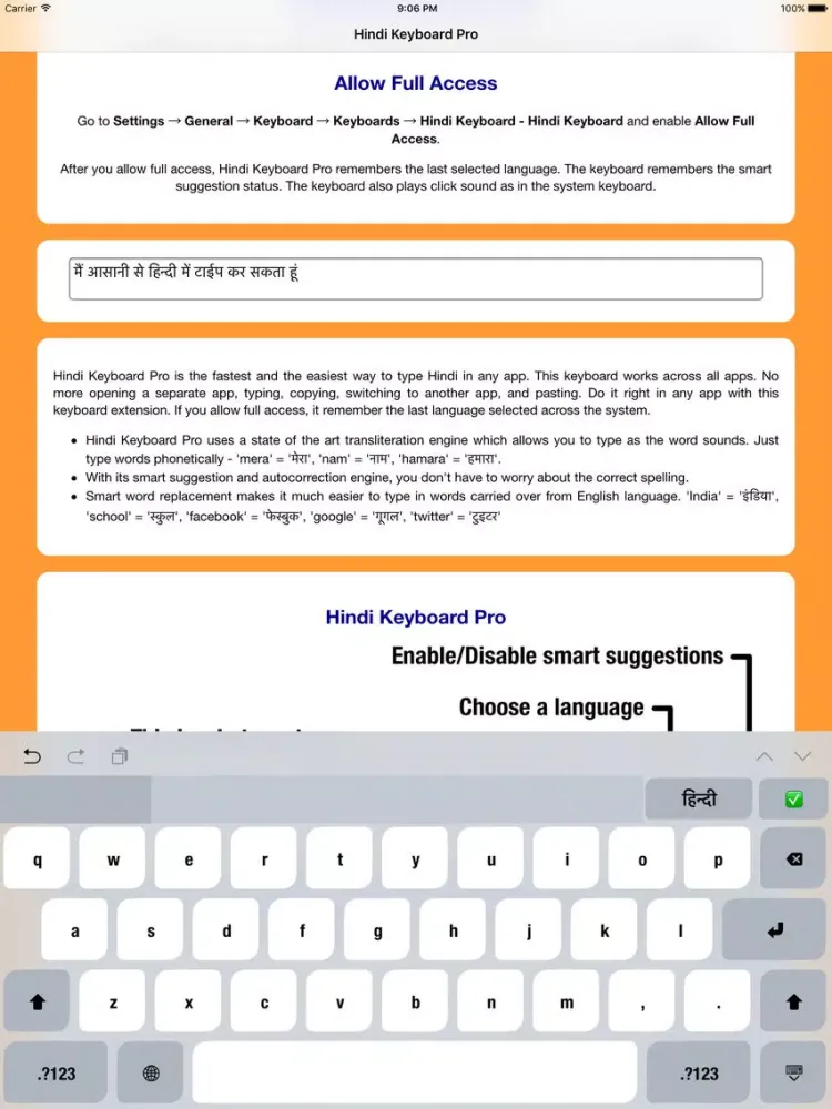 Capturas de pantalla de Hindi Keyboard Pro iPad 