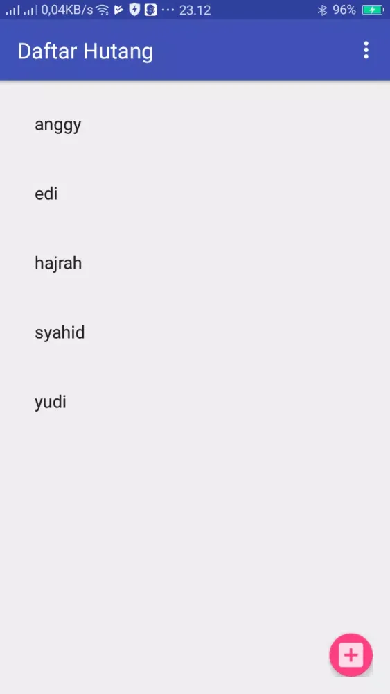 Tangkapan skrin Daftar Hutang