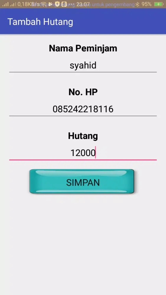 Tangkapan skrin Daftar Hutang