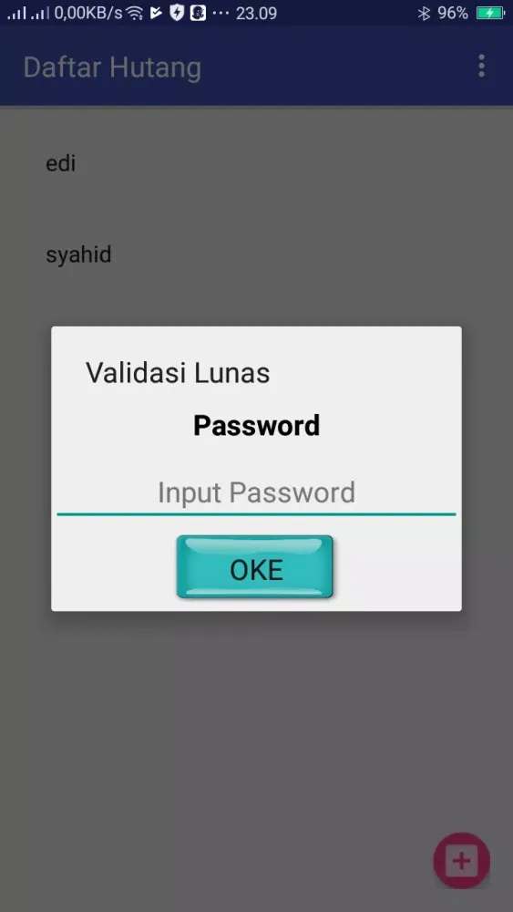 Tangkapan skrin Daftar Hutang