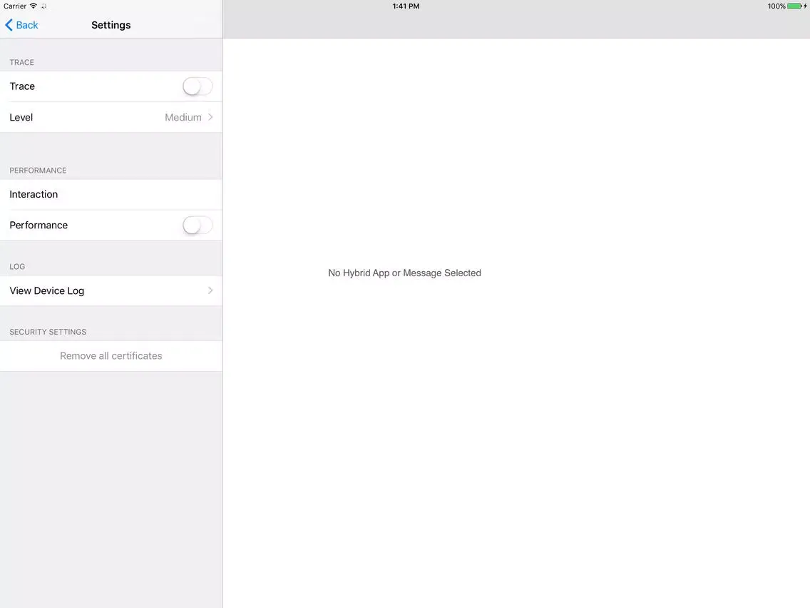ภาพหน้าจอของ SAP Hybrid Web Container iPad