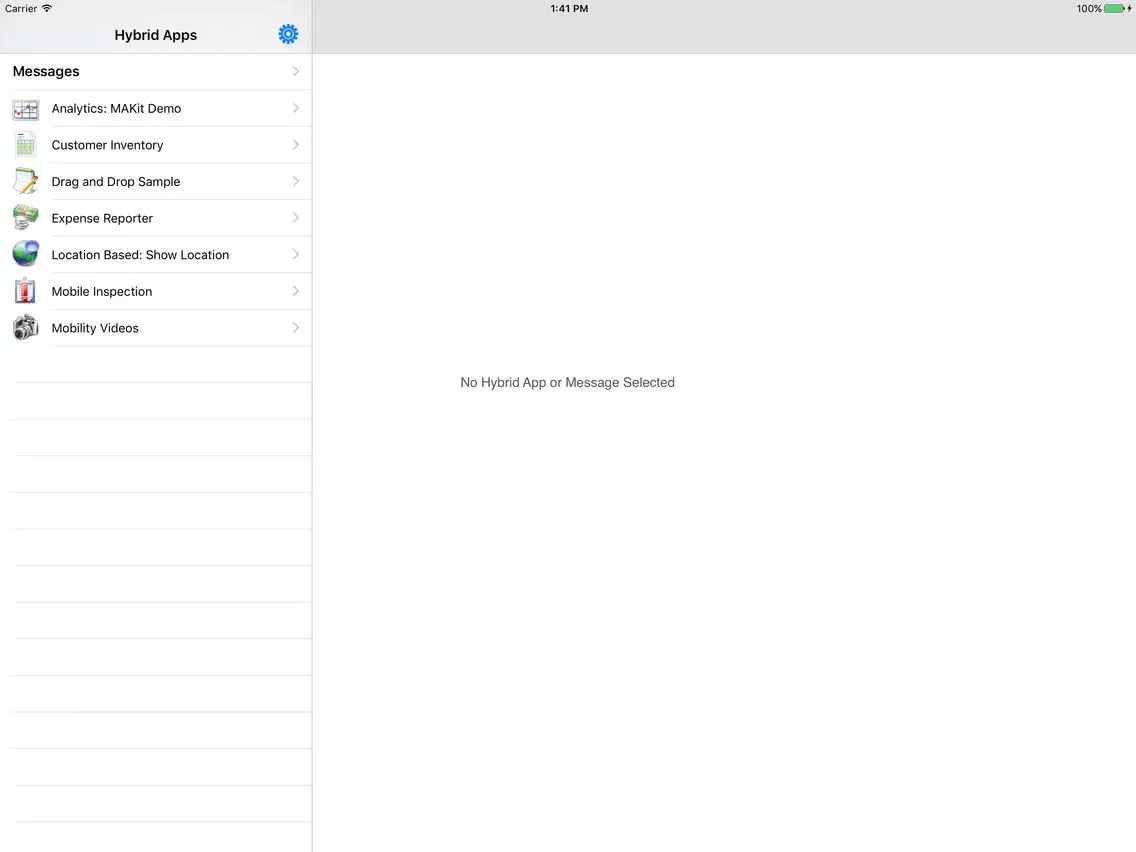 ภาพหน้าจอของ SAP Hybrid Web Container iPad