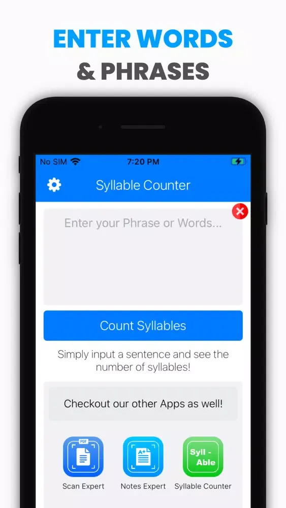 Capturas de tela do Word Syllable Counter.