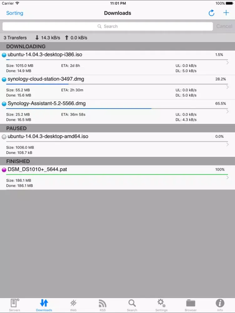 ภาพหน้าจอของ SynoDS iPad 