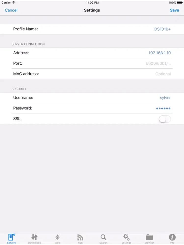 ภาพหน้าจอของ SynoDS iPad 
