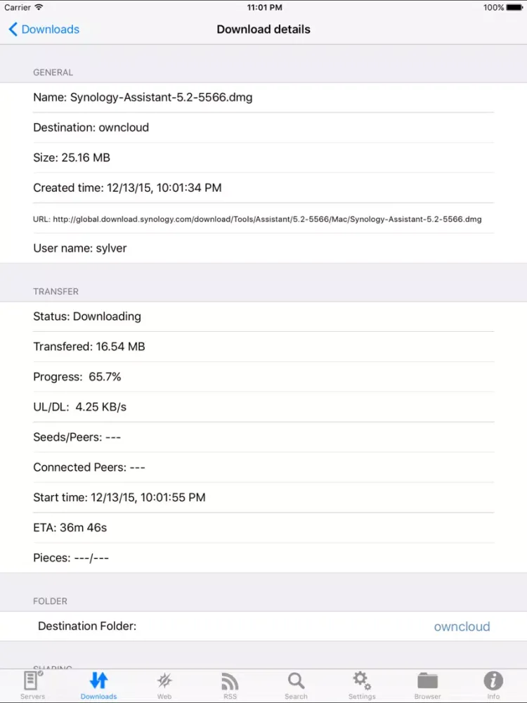 ภาพหน้าจอของ SynoDS iPad 