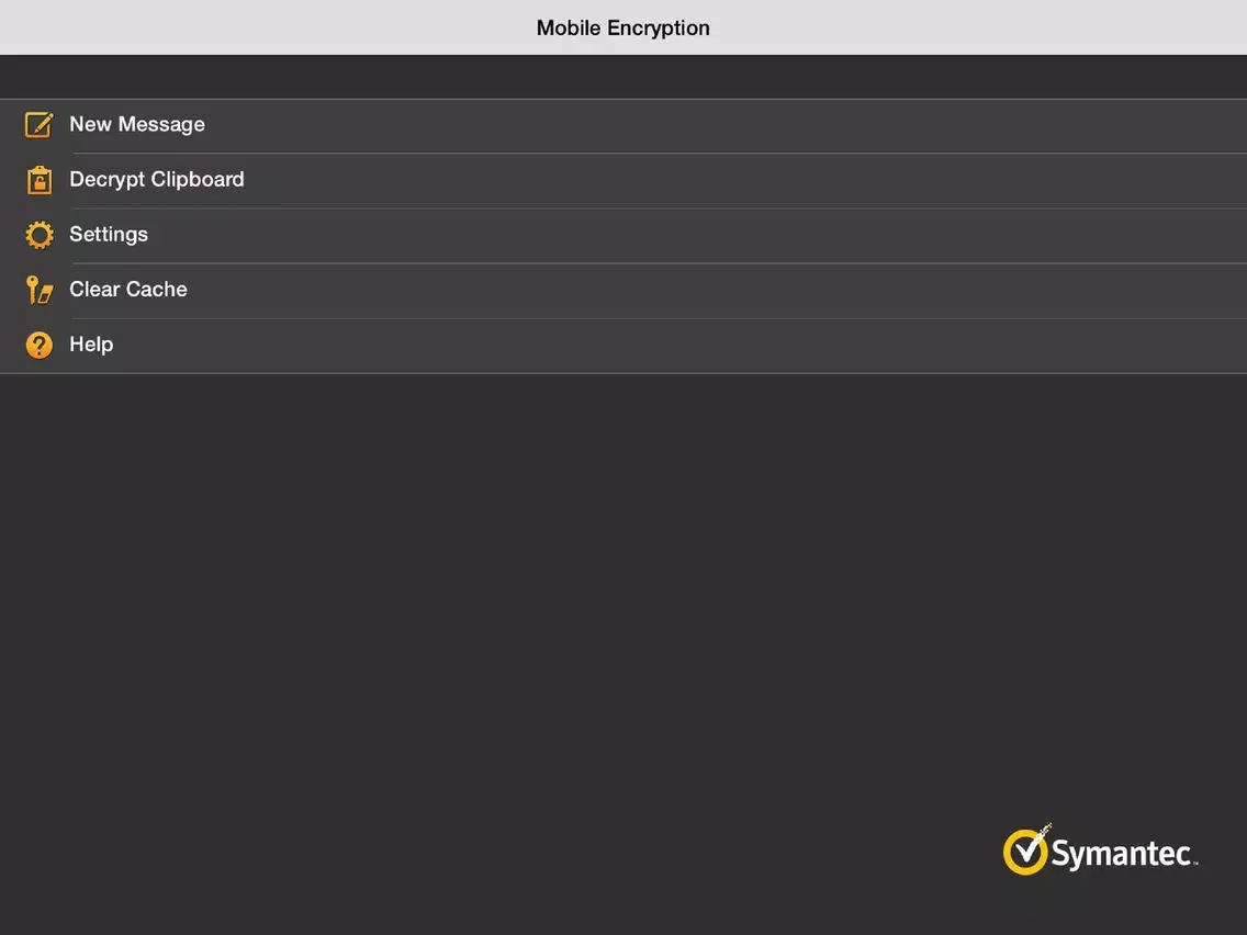 Tangkapan layar Symantec Mobile Encryption iPad 