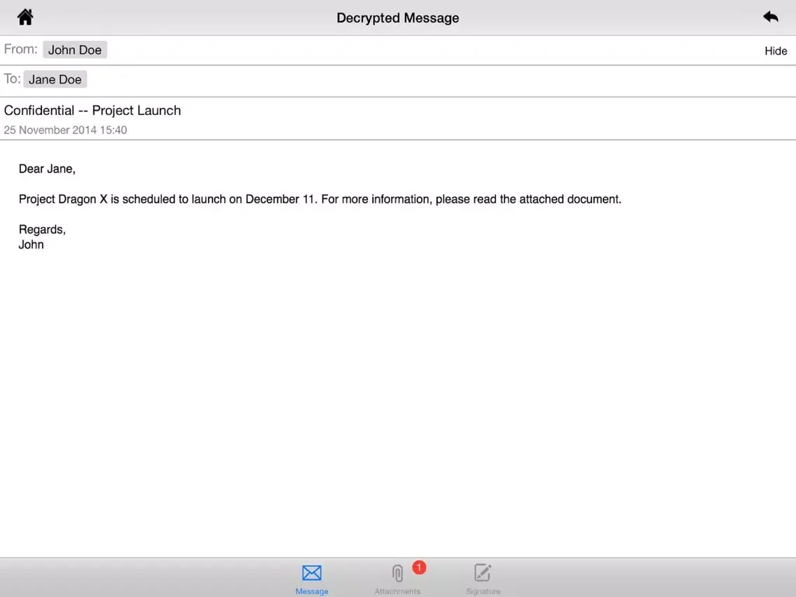 Tangkapan layar Symantec Mobile Encryption iPad 