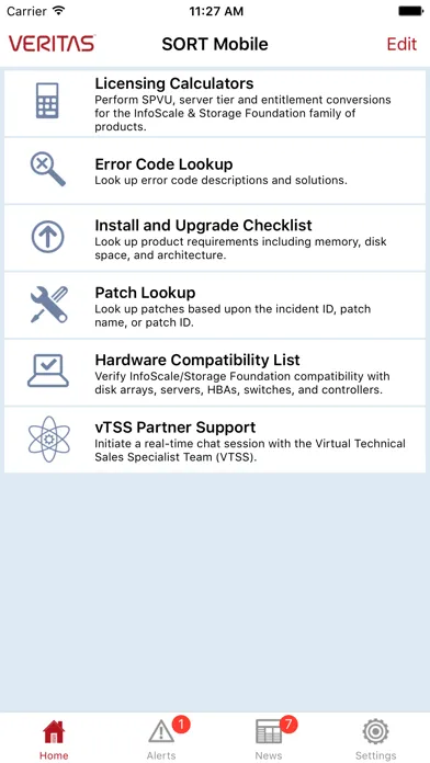 Tangkapan layar Veritas Services and Operations Readiness Tools (SORT) Mobile