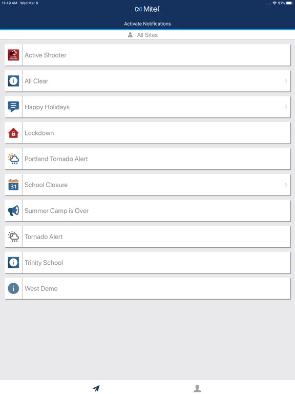 Tangkapan layar Mitel Revolution Mobile iPad 