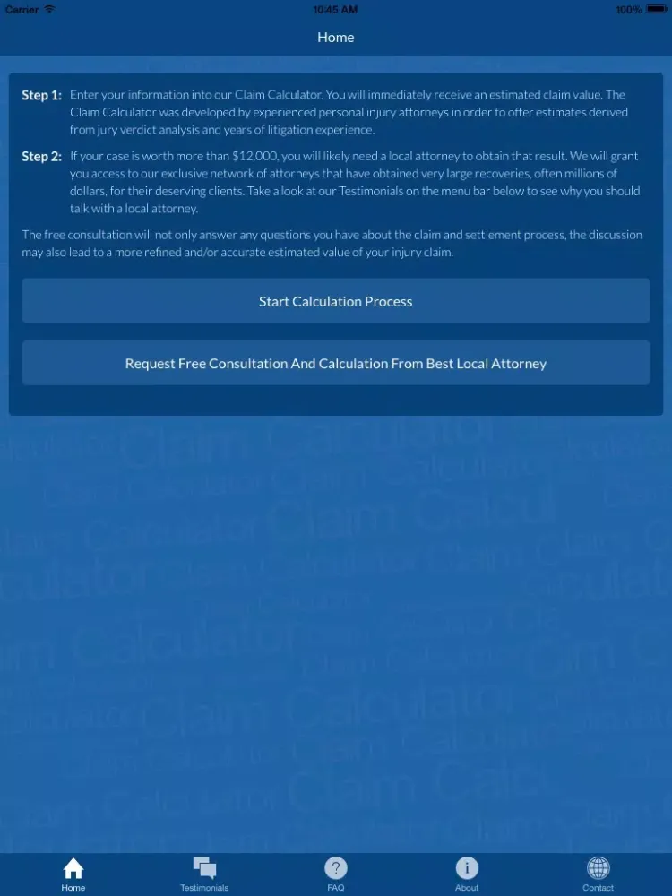 Accident Injury Claim Calculator iPad 应用截图