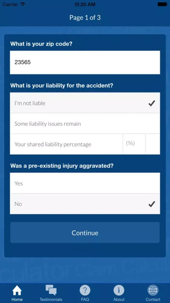 Accident Injury Claim Calculator应用截图