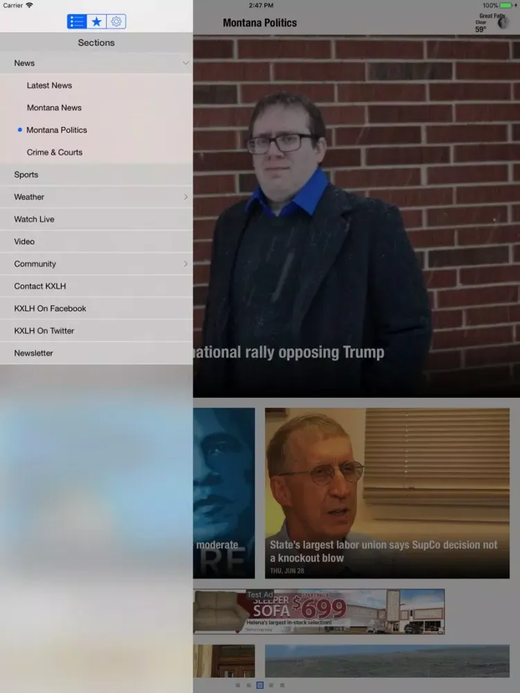 Tangkapan skrin KXLH News iPad 
