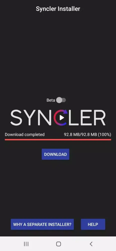 Tangkapan layar Syncler Installer