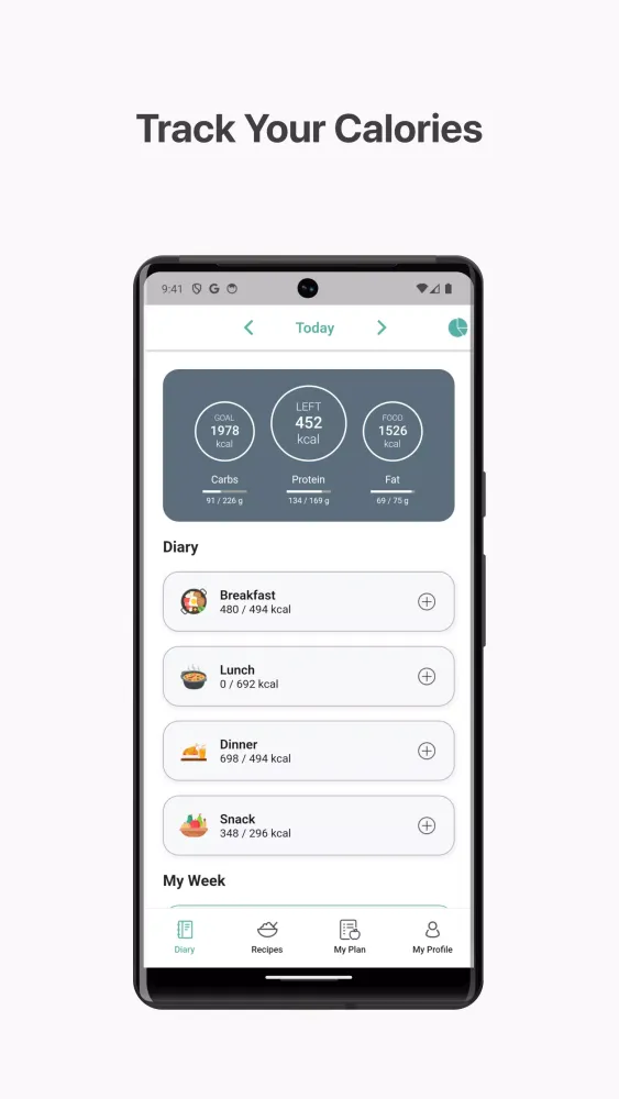 Calorie Carb & Protein Tracker Screenshots